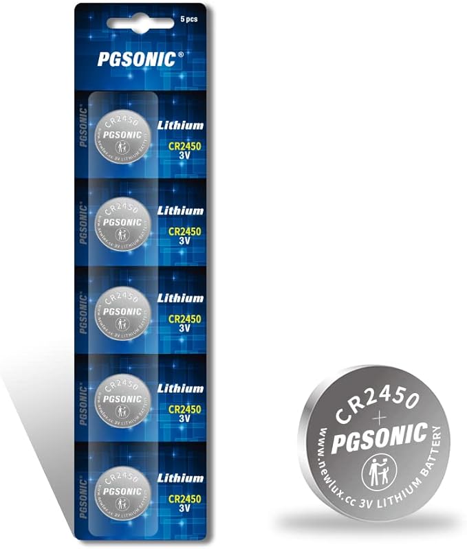 PGSONIC CR2450 Lithium Knopfzellen 3V 5er-Pack, 5 Jahre Haltbarkeit, für flammenlose Kerzen & Smart Devices – SFNS1428