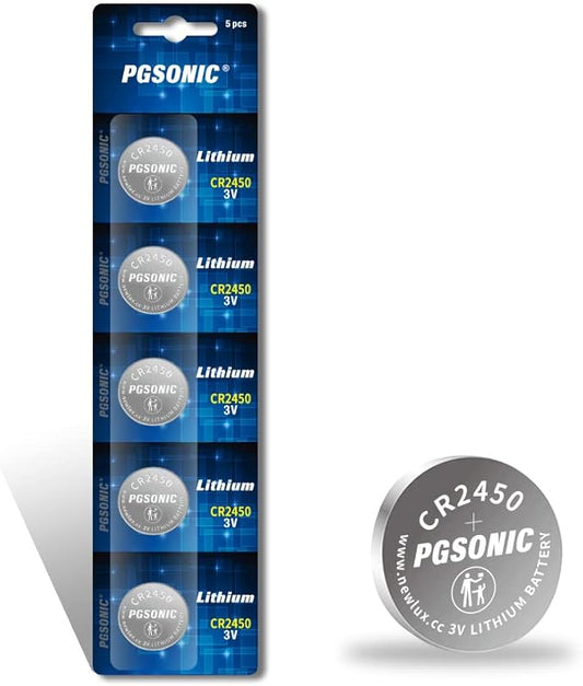 PGSONIC CR2450 Lithium Knopfzellen 3V 5er-Pack, 5 Jahre Haltbarkeit, für flammenlose Kerzen & Smart Devices – SFNS1428