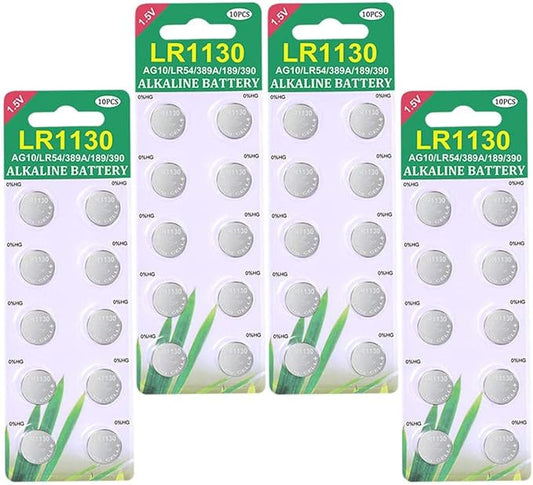 ZOUH LR1130 AG10 Alkaline Knopfzellen 40 Stück 1.5V ohne Quecksilber für Uhren, Waagen, Spielzeug