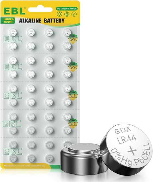 EBL LR44 Knopfzelle 40 Stück Alkaline Batterien AG13 A76 357 1,5V für Uhren, Taschenrechner & Fernbedienungen