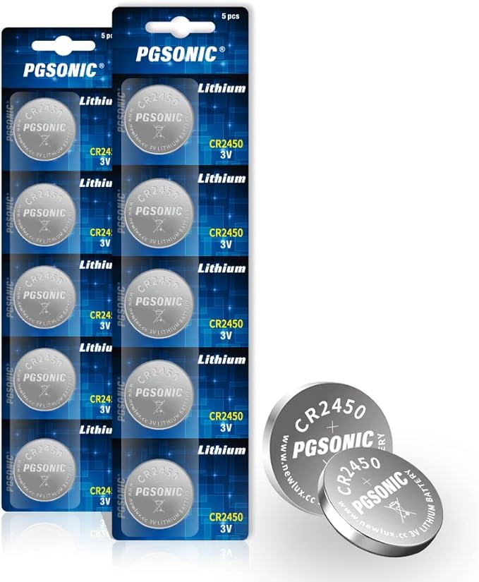 PGSONIC CR2450 Lithium Knopfzellen 3V 10er Pack, 5 Jahre Haltbarkeit, auslaufsicher für Fernbedienung & Smart Devices