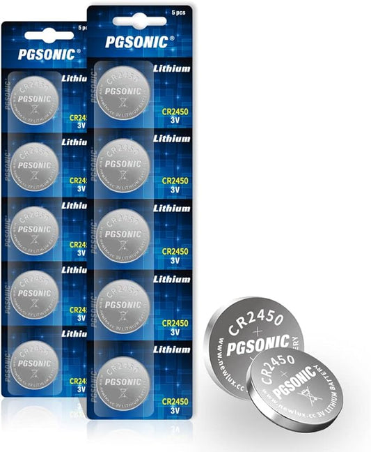 PGSONIC CR2450 Lithium Knopfzellen 3V 10er Pack, 5 Jahre Haltbarkeit, auslaufsicher für Fernbedienung & Smart Devices