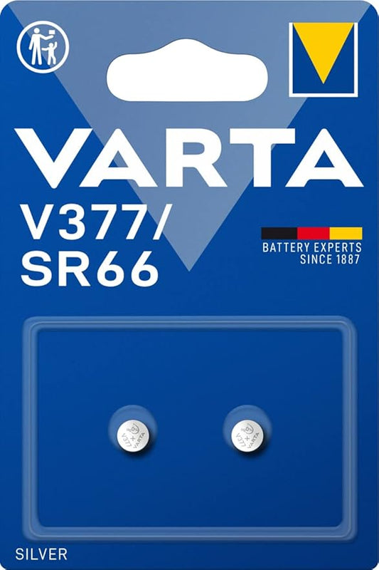VARTA Knopfzellen V377/SR66 2 Stück, 1,55V für Uhren, Autoschlüssel & Fernbedienungen, Made in Germany – 377101402