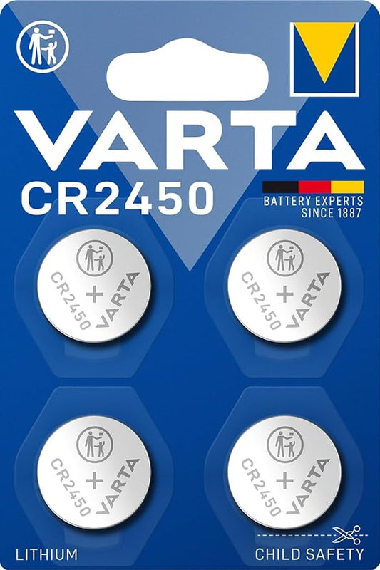Varta Knopfzelle CR 2450 3V Lithium 4 Stück Blister mit hoher Energiedichte und minimaler Selbstentladung – 06450101404