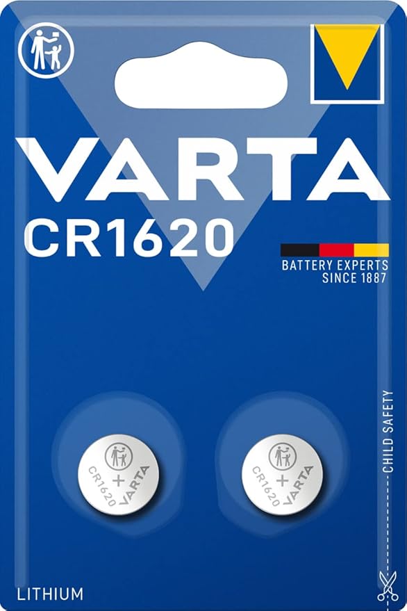 VARTA CR1620 Knopfzellen Batterien 2er Pack, 3V Lithium für Autoschlüssel, Fernbedienungen & Waagen, kindersicher – 6620101402