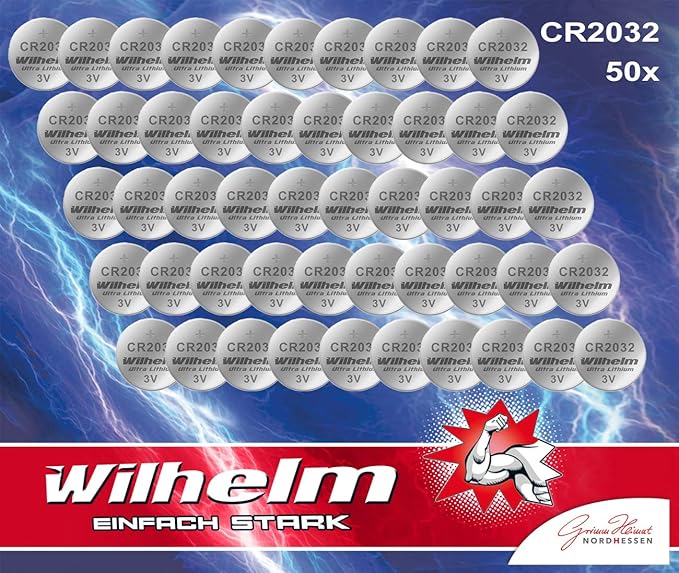 Wilhelm 50 x CR2032 Lithium Knopfzellenbatterien 3V Industrieverpackung CR 2032 – 6779
