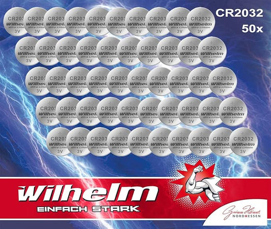 Wilhelm 50 x CR2032 Lithium Knopfzellenbatterien 3V Industrieverpackung CR 2032 – 6779