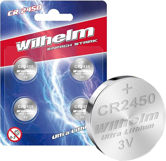 Wilhelm CR2450 Lithium Knopfzelle 3V 600mAh Einwegbatterie für Thermometer, Schrittzähler und medizinische Geräte