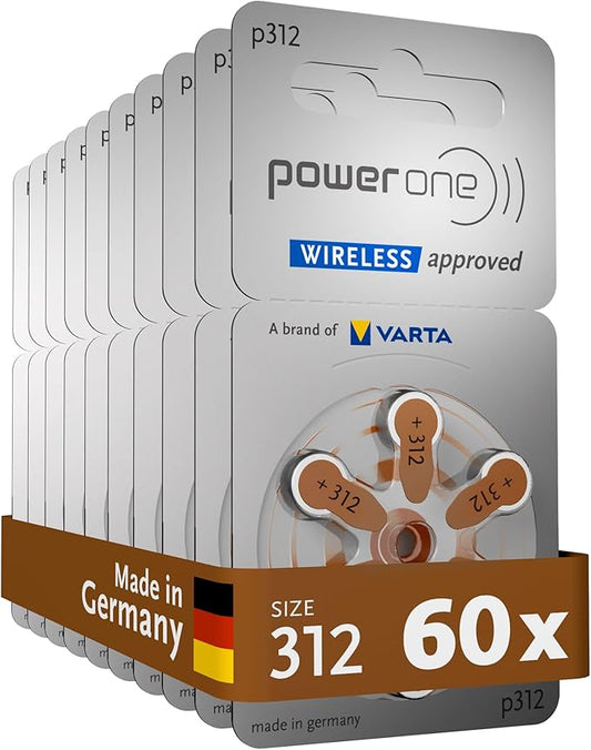 Nein Auslaufartikel (Produktion durch Power one Hörgerätebatterien Typ 312 braun, 60 Stück Vorratspack, wireless approved, quecksilberfrei, Made in Germany