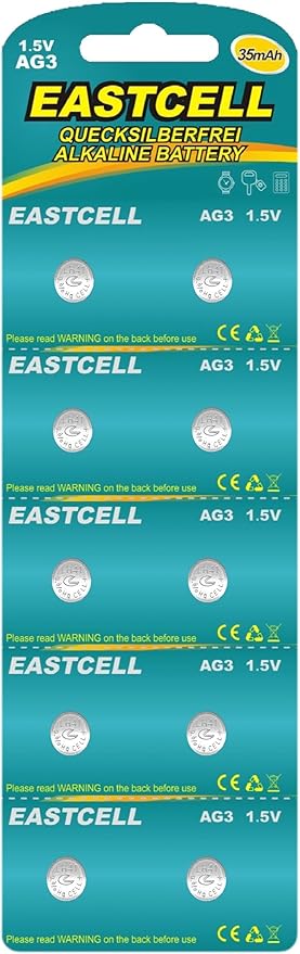 EASTCELL 10 Stück LR41 AG3 Knopfzellen 1,5V Alkaline Batterien für Fernbedienung, Uhren, Spielzeug