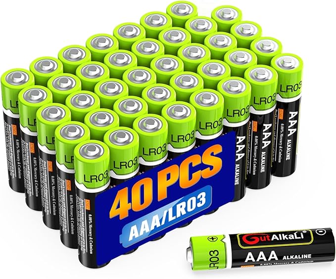 GutAlkaLi AAA Micro Batterien LR03, 40 Stück Alkalibatterien für Kameras, Controller, Spielzeug und Uhren