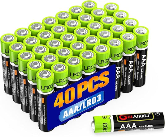 GutAlkaLi AAA Micro Batterien LR03, 40 Stück Alkalibatterien für Kameras, Controller, Spielzeug und Uhren