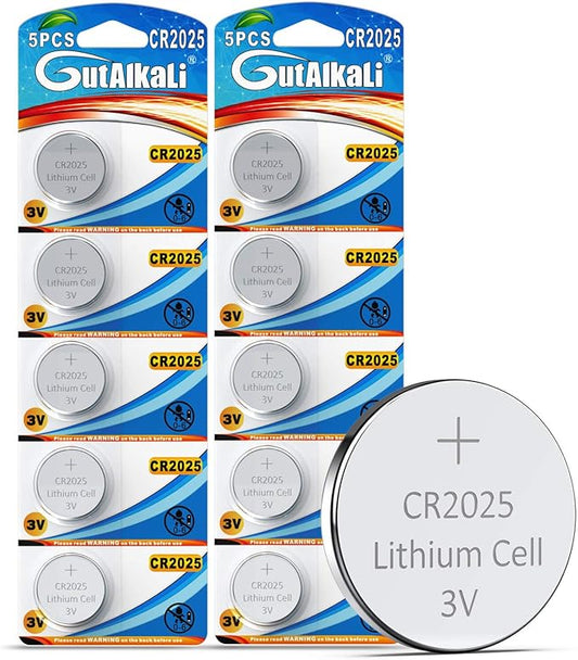 GutAlkaLi 10 Stück CR2025 Lithium Knopfzellen 3V Batterien für Uhren, Taschenrechner & Fitness Tracker (2025)