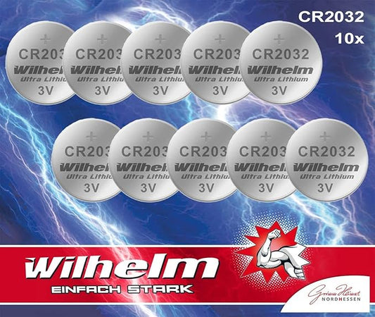 Wilhelm 10 x CR2032 Lithium Knopfzellen 3V Batterien Industrieverpackung UYH6