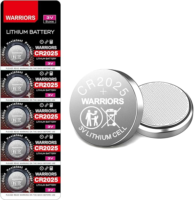 Warriors CR2025 Knopfzellen Batterien 5x 3V (2025) für Fernbedienungen, Uhren, Waagen & medizinische Geräte in kindersicherer Verpackung