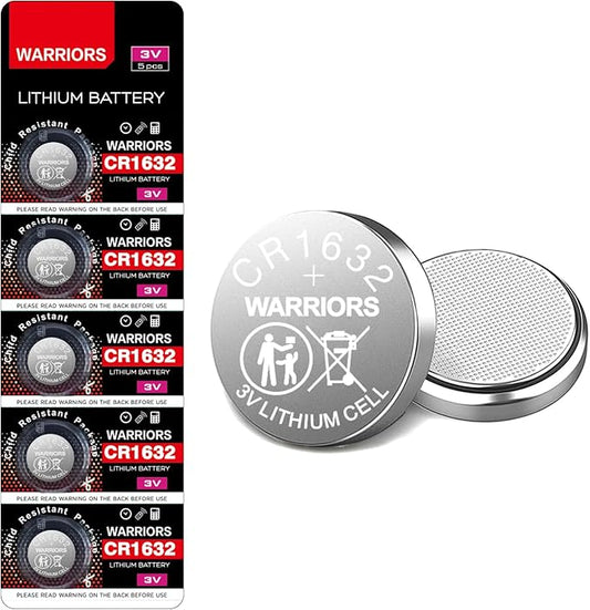 Warriors CR1632 Knopfzellenbatterien 5x 3V für Uhren, Fernbedienungen & Motherboards, kindersicher