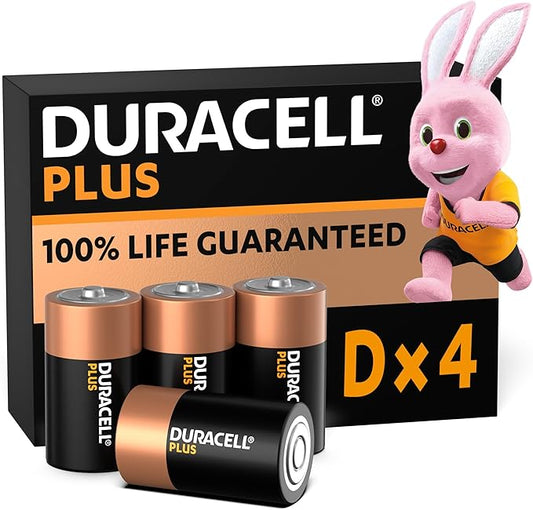 Duracell Plus D Batterien LR20, 4 Stück Alkaline-Batterien mit Auslaufschutz & 10 Jahre Haltbarkeit