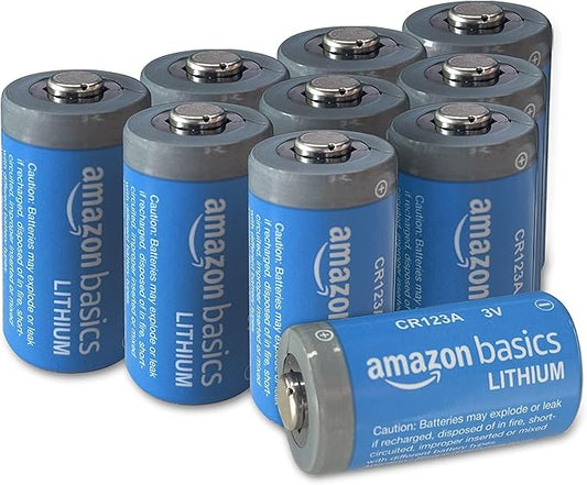 Amazon Basics CR123A Lithium-Batterien 3V, 10 Jahre lagerfähig, 10 Stück für Taschenlampen & Rauchmelder – CR123A-10