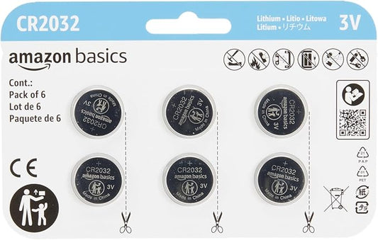 Amazon Basics CR2032 Lithium-Knopfzellenbatterien, 6 Stück, 3 V, 8 Jahre lagerfähig, für Fernbedienungen & Elektronik – CR2032