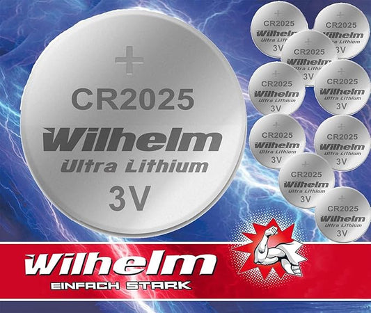 Wilhelm 10 x Knopfzelle CR2025 Lithium 3V Batterie Industrieware 2025