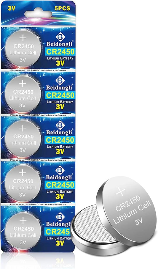 beidongli CR2450 3V Lithium Knopfzellen Batterien 5 Stück - 650mAh, leckagesicher mit 5 Jahre Garantie
