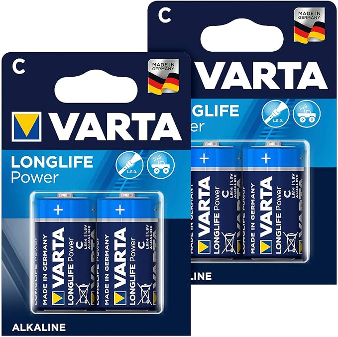 N/A Varta Longlife Power Alkaline-Batterie Typ Baby/C LR14 1,5 V 4er-Set, ideal für Geräte mit hohem Energiebedarf, bis zu 10 Jahre lagerfähig