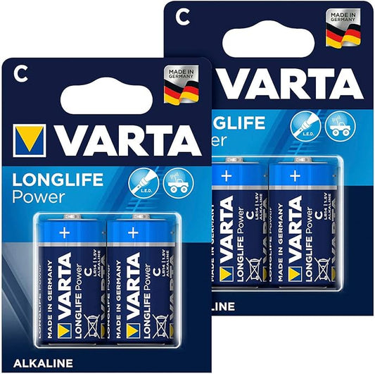 N/A Varta Longlife Power Alkaline-Batterie Typ Baby/C LR14 1,5 V 4er-Set, ideal für Geräte mit hohem Energiebedarf, bis zu 10 Jahre lagerfähig