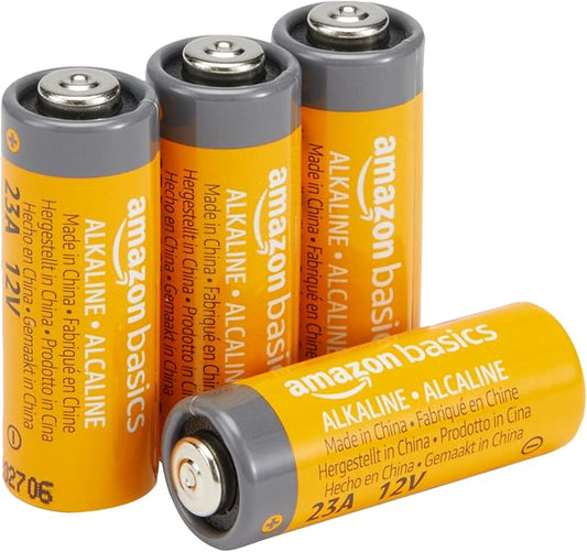 Amazon Basics 23A-12V-Batterien 4er-Pack A23-4PK für Funkfernbedienungen, Garagentoröffner & Spielzeug, langlebig