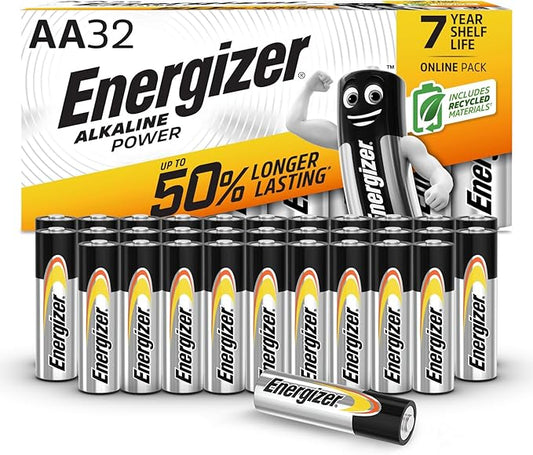 Energizer Alkaline Power AA-Batterien 32 Stück, 1,5V, auslaufsicher, 7 Jahre lagerfähig, plastikfreie Verpackung – B07WXVSXLS