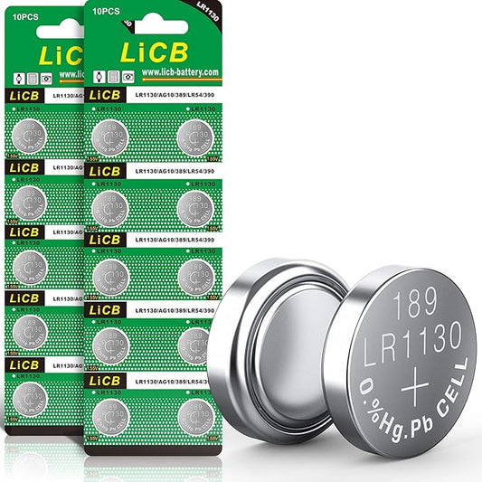 LiCB 20 Stück LR1130 Knopfzellen Batterien AG10 L1131 Alkaline 1,5V, 3 Jahre Lagerfähigkeit – LR1130-20