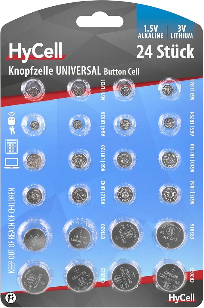 Ansmann HyCell Knopfzellen-Sparset 2025 - 24x Batterien (CR2032, LR44 u.a.) für Auto, Uhr & Spielzeug – 2015