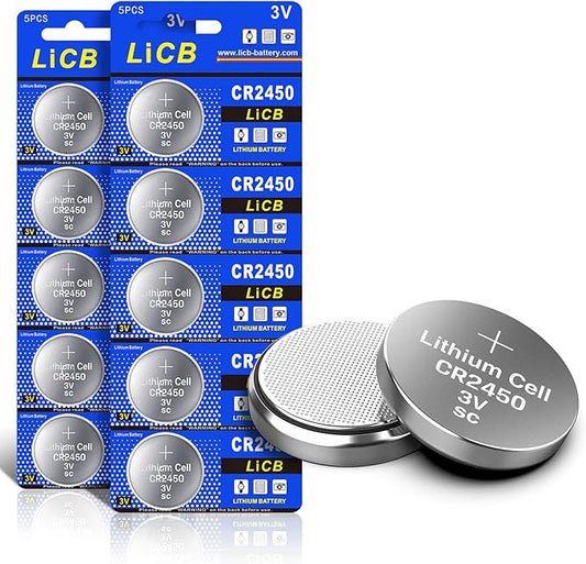 LiCB CR2450-10 10 Stück 3V Lithium Knopfzellen Batterien mit langer Lagerfähigkeit und hoher Zuverlässigkeit