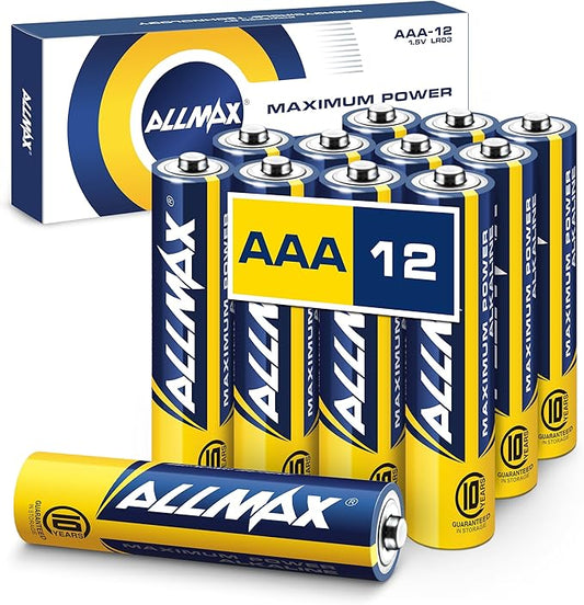Allmax AAA Micro (LR03) Maximum Power Alkaline Triple A Batterien (12 Stück) - Ultra-Langlebigkeit, 10 Jahre Haltbarkeit, auslaufsicher, 1,5 V