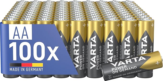 VARTA Alkaline Batterien AA 100 Stück Power on Demand 1,5V Vorratspack ideal für Smart Home Geräte und Fernbedienungen – 36488