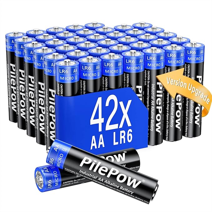 PilePow AA Alkaline Batterien 42 Stück 1,5V LR6 Einwegbatterien für Spielzeug, Wecker, Fernbedienung – B0BWFHP3CP