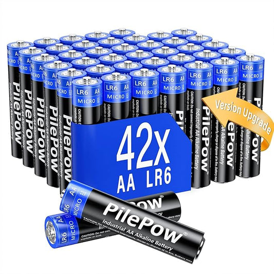 PilePow AA Alkaline Batterien 42 Stück 1,5V LR6 Einwegbatterien für Spielzeug, Wecker, Fernbedienung – B0BWFHP3CP