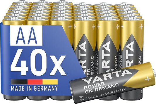 VARTA AA Batterien 40 Stück Power on Demand Alkaline 1,5V Vorratspack für Smart Home Geräte und Computerzubehör – 400-AA
