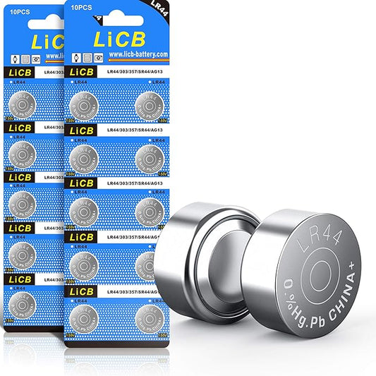 LiCB 20 Stück LR44 Knopfzellen AG13 PX76A L1154F 357A 1,5V Alkaline Batterien 3 Jahre Lagerfähigkeit – LR44-20
