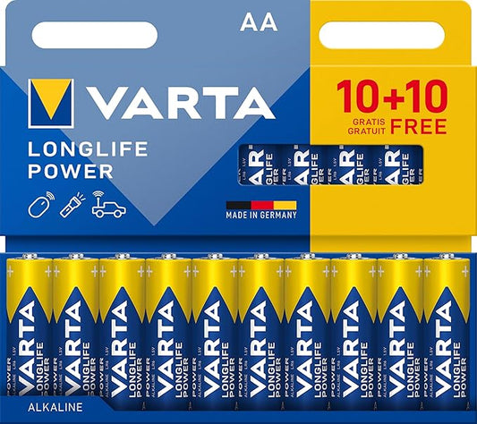 VARTA Longlife Power AA Alkaline Batterien 20 Stück, 1,5V, ideal für Spielzeug, Funkmaus, Taschenlampen, Made in Germany – 4906121790