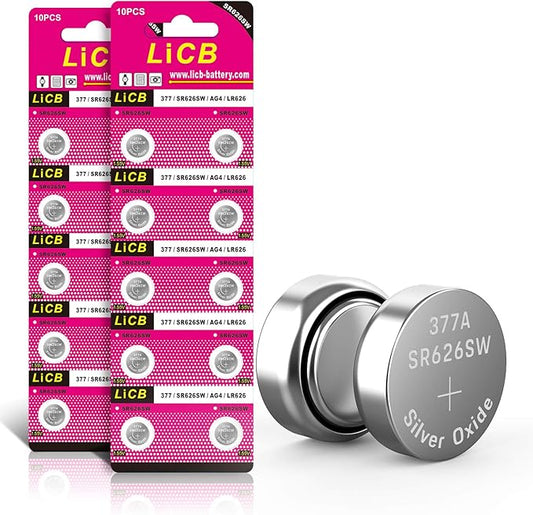 LiCB 20 Stück SR626SW Uhrenbatterien 1,5V Knopfzellen 377 AG4 LR626 für Uhren und Elektronik – SR626SW-20