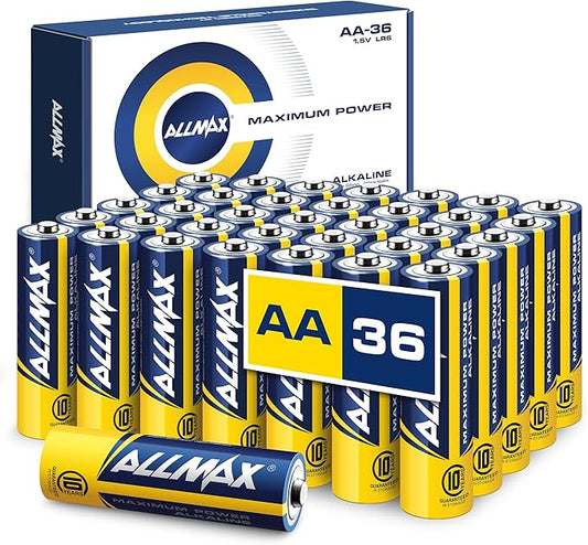 Allmax AA Mignon (LR6) Maximum Power Alkaline Double A Batterien (36 Stück) - Ultra-Langlebigkeit, 10 Jahre Haltbarkeit, auslaufsicher, 1,5 V