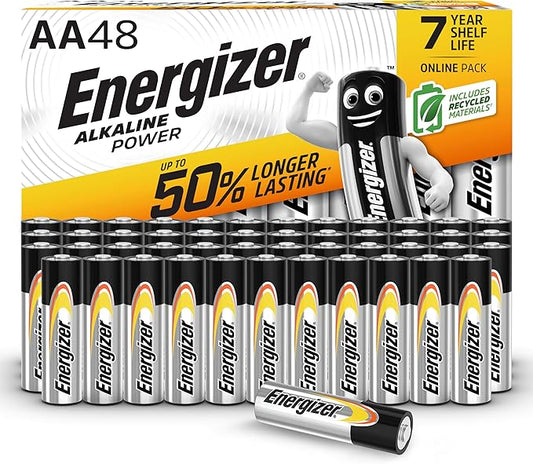 Energizer Alkaline Power Batterien AA (48 Stück) - Hochleistungsbatterien 1,5V - Batterie für Haushalt und Büro - 100% plastikfreie Recycelbar Verpackung - 7 Jahre lagerfähig [Exklusiv bei Amazon]